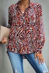 Fashion Street Animal Print Turndown Collar Blouses